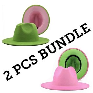 2 PCS BUNDLE: Pink and Green AKA Sorority Fedora Two Tone Hat, Bundle Gift Hats